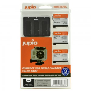 JUPIO 3x Batteries GoPro HERO4+ Chargeur triple