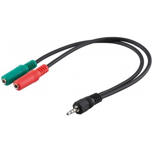 Adaptateur pour casque PC, 1x 3,5 mm AUX 4 pôles vers 2x 3,5 mm AUX 3 pôles