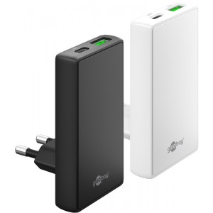 Goobay 65 W Chargeur Rapide Double USB-C PD GaN 90&deg; Flat blanc (USB-C + USB-A)