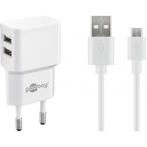 Goobay 12 W Kit de Charge Double Micro-USB blanc