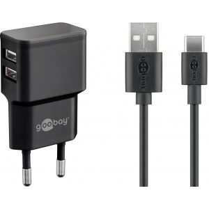 Goobay 12 W Charge Kit Double USB-C noir